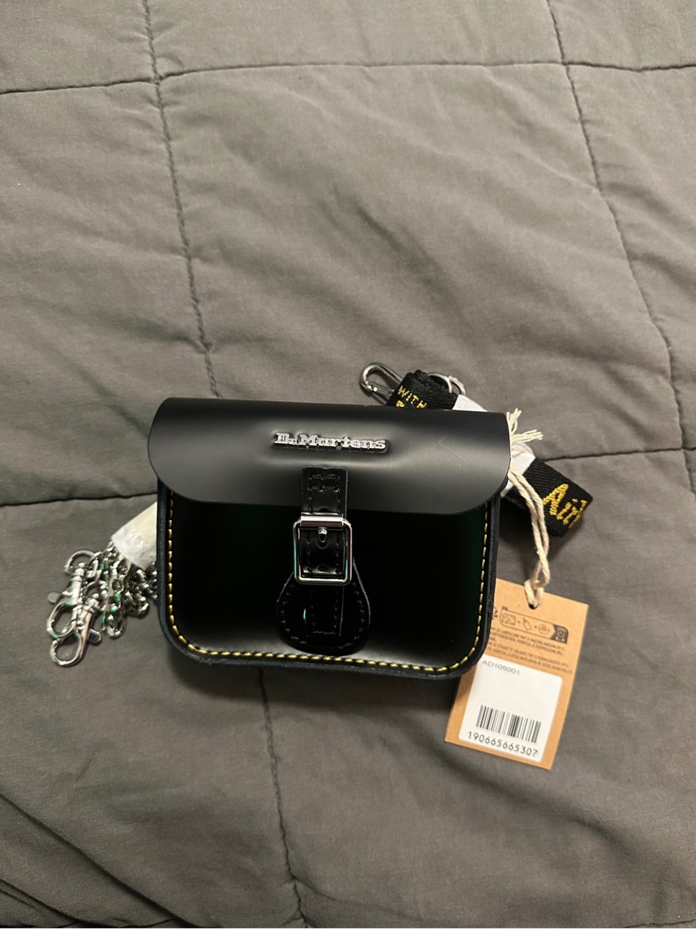 Dr. Martens Black Leather 5 Inch Mini Satchel with Yellow Stitching